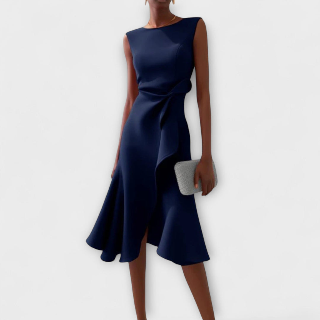 Carol | Women's Sleeveless Asymmetric Draped Midi Dress