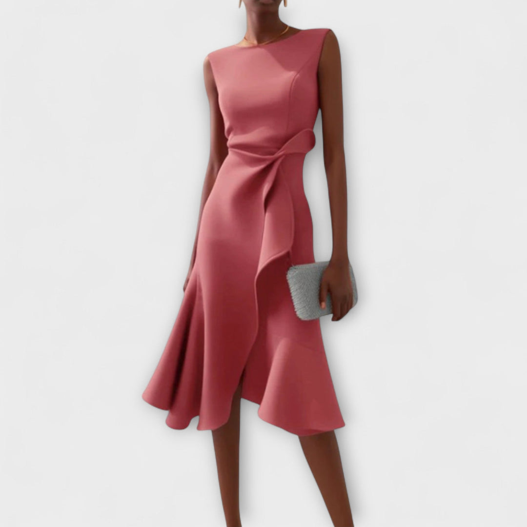 Carol | Women's Sleeveless Asymmetric Draped Midi Dress