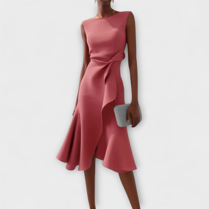 Carol | Women's Sleeveless Asymmetric Draped Midi Dress