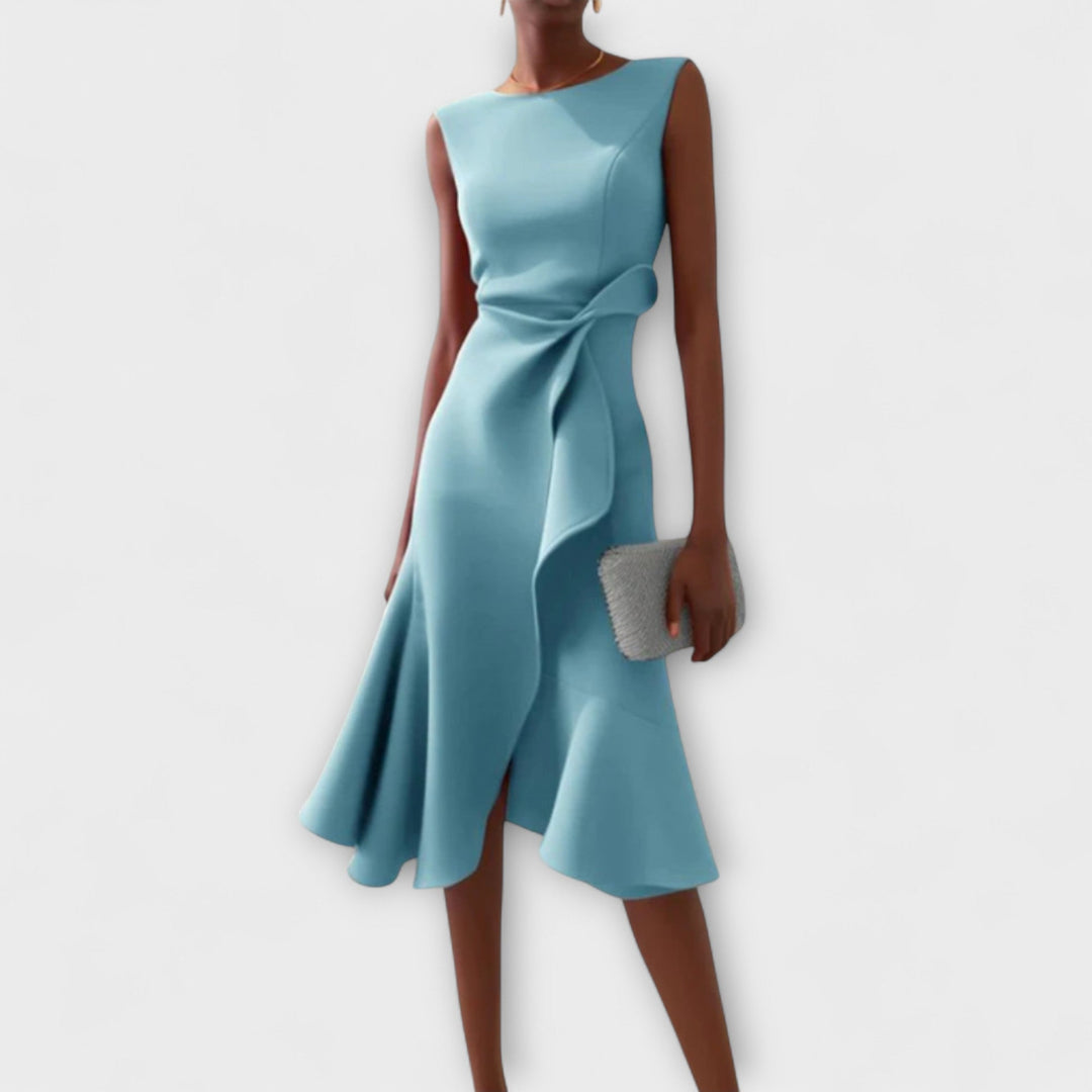 Carol | Women's Sleeveless Asymmetric Draped Midi Dress