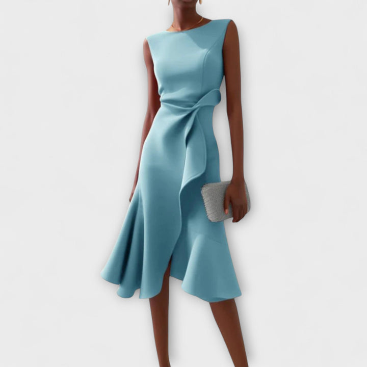 Carol | Women's Sleeveless Asymmetric Draped Midi Dress