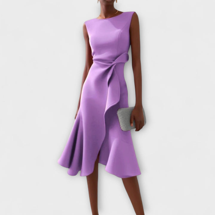 Carol | Women's Sleeveless Asymmetric Draped Midi Dress