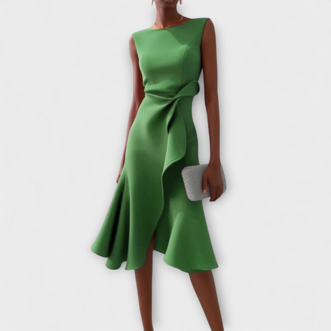 Carol | Women's Sleeveless Asymmetric Draped Midi Dress