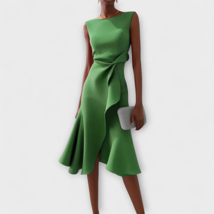 Carol | Women's Sleeveless Asymmetric Draped Midi Dress