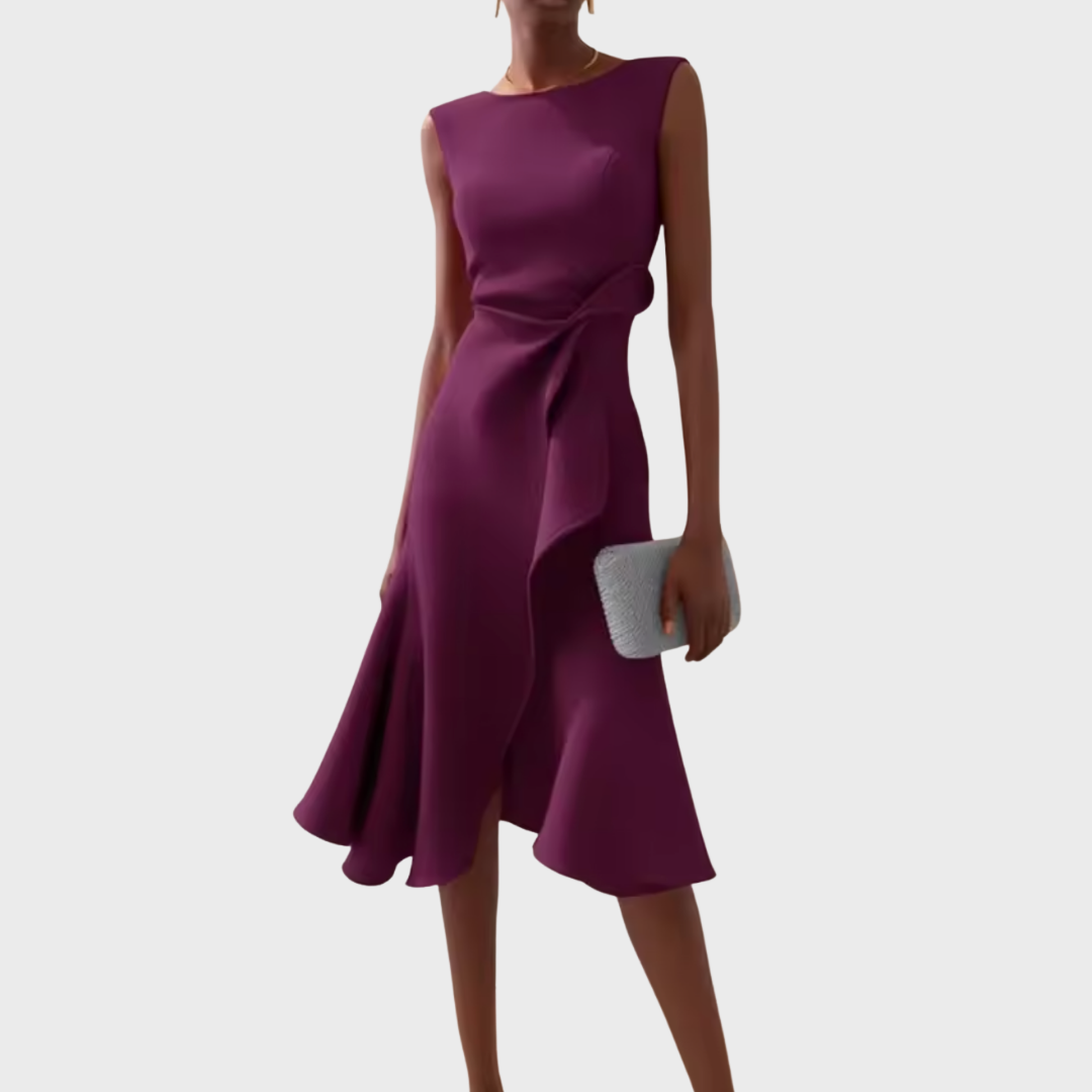 Carol | Women's Sleeveless Asymmetric Draped Midi Dress