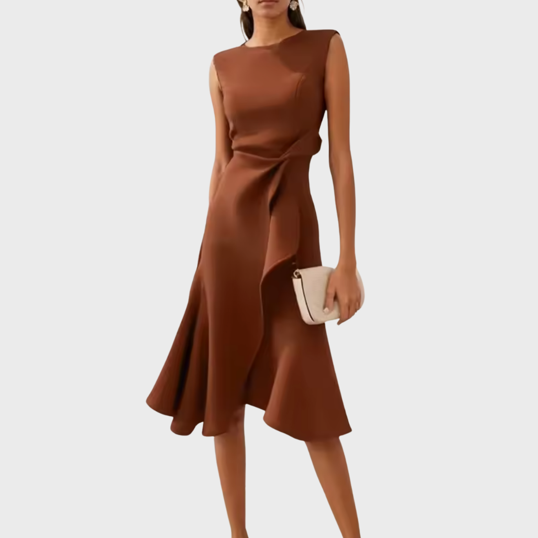 Carol | Women's Sleeveless Asymmetric Draped Midi Dress