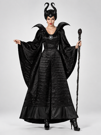 Women's Gothic Witch Halloween Costume with Hooded Cloak and Dress