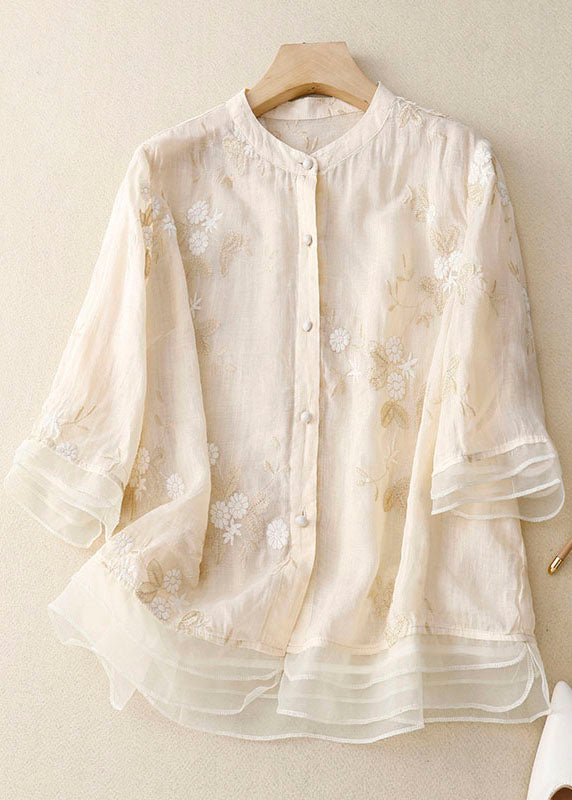 Quinnley | Women's Layered Sheer Floral Embroidered Three Quarter Sleeve Blouse