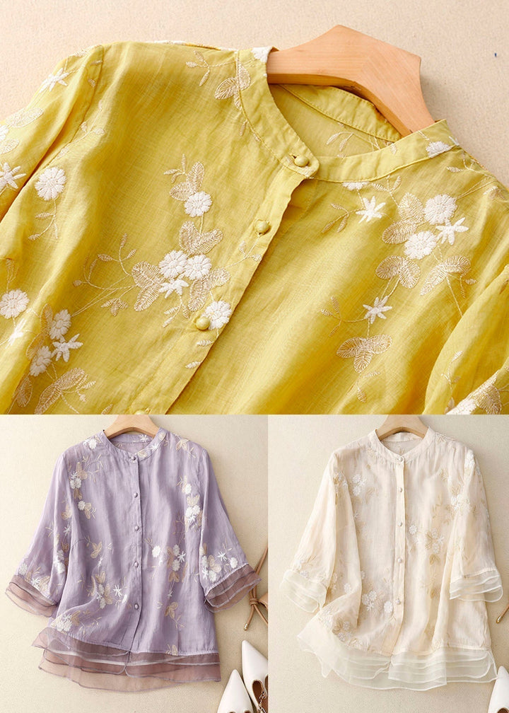 Quinnley | Women's Layered Sheer Floral Embroidered Three Quarter Sleeve Blouse