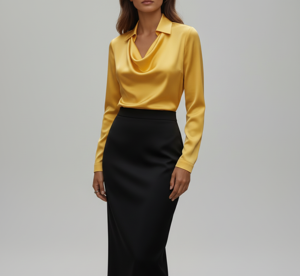 Gia | Women’s Summer Draped Neck Long Sleeve Blouse