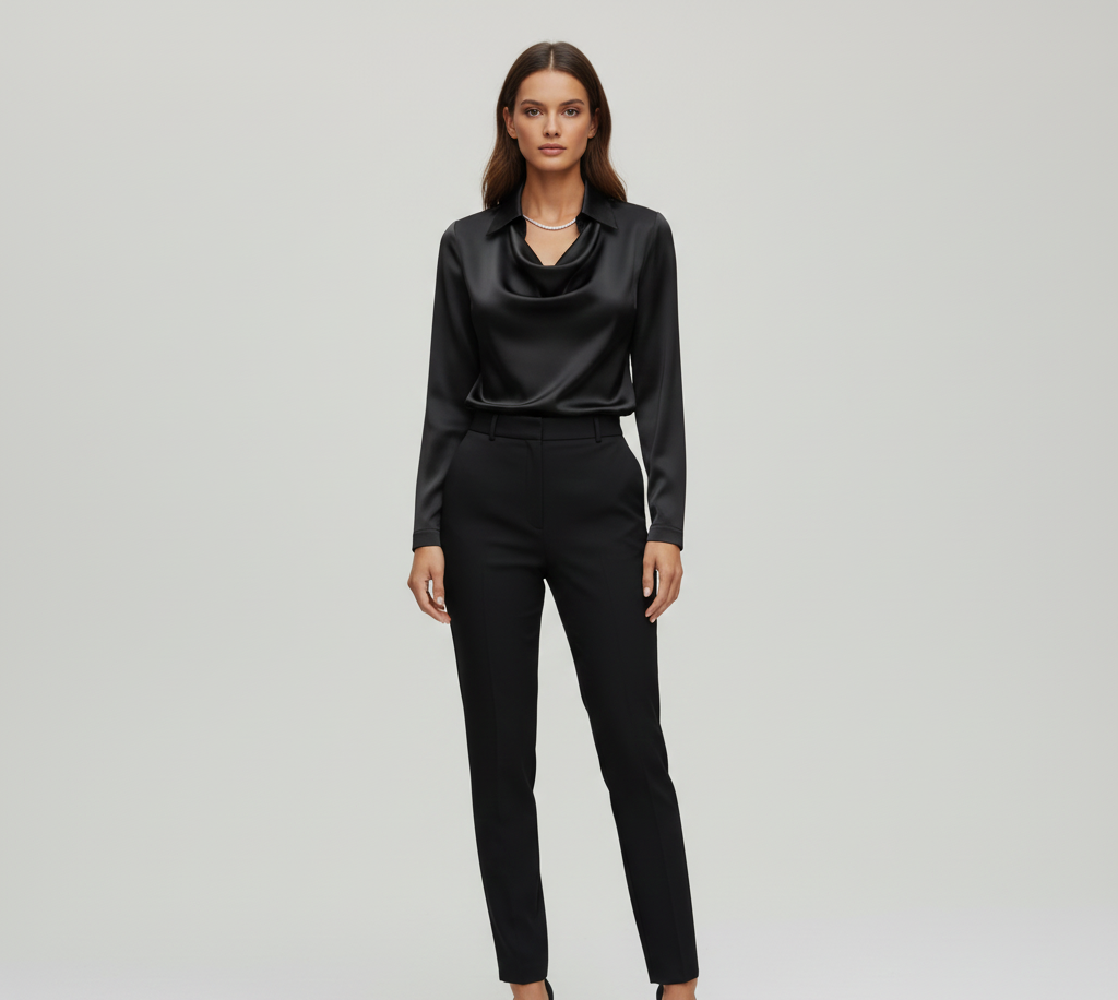 Gia | Women’s Summer Draped Neck Long Sleeve Blouse