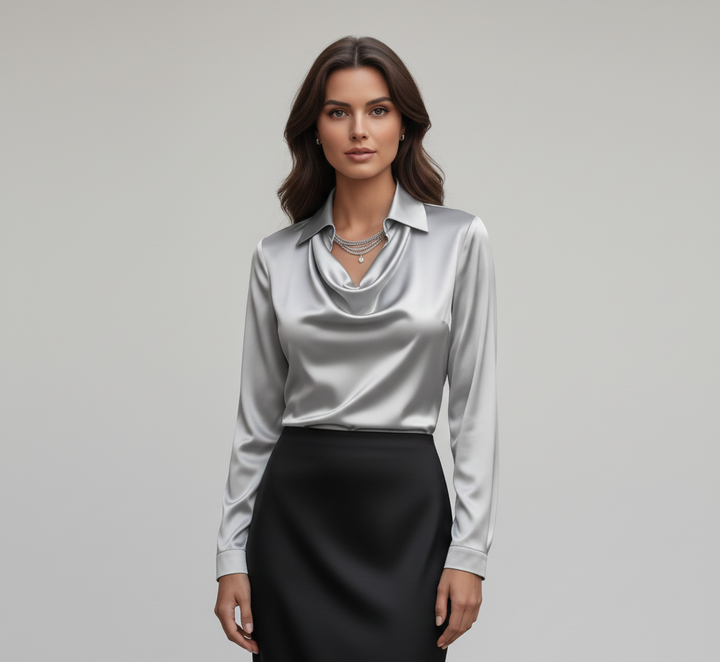 Gia | Women’s Summer Draped Neck Long Sleeve Blouse