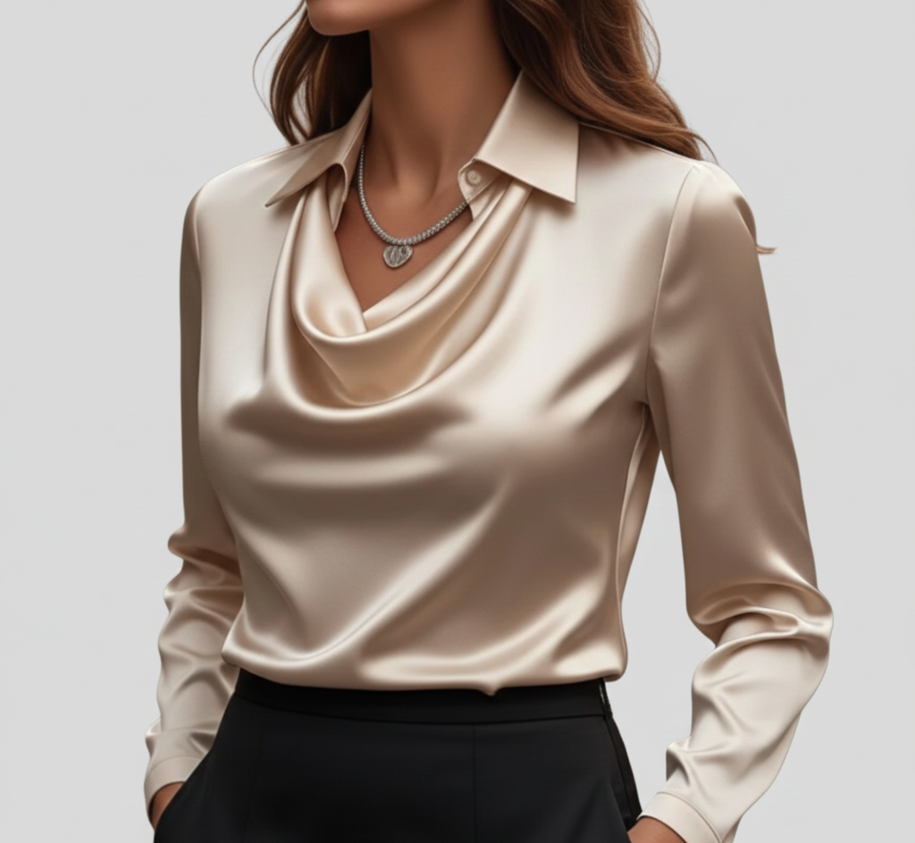 Gia | Women’s Summer Draped Neck Long Sleeve Blouse