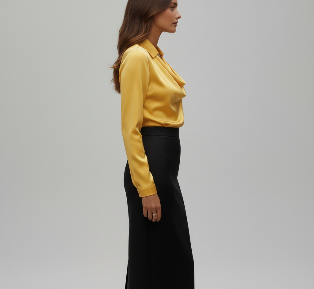 Gia | Women’s Summer Draped Neck Long Sleeve Blouse
