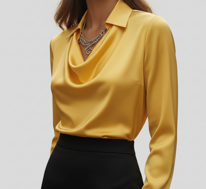 Gia | Women’s Summer Draped Neck Long Sleeve Blouse
