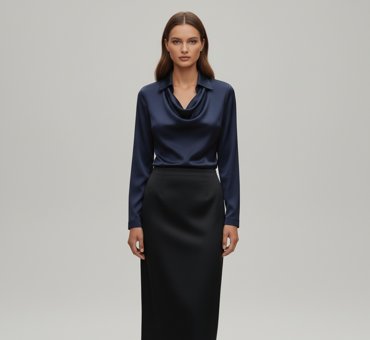Gia | Women’s Summer Draped Neck Long Sleeve Blouse