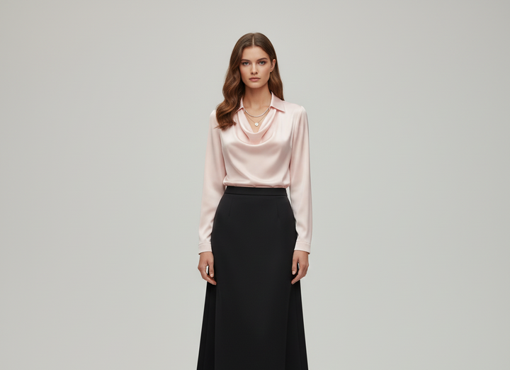 Gia | Women’s Summer Draped Neck Long Sleeve Blouse