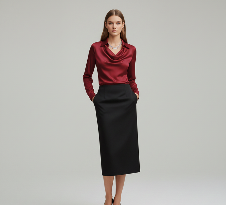 Gia | Women’s Summer Draped Neck Long Sleeve Blouse