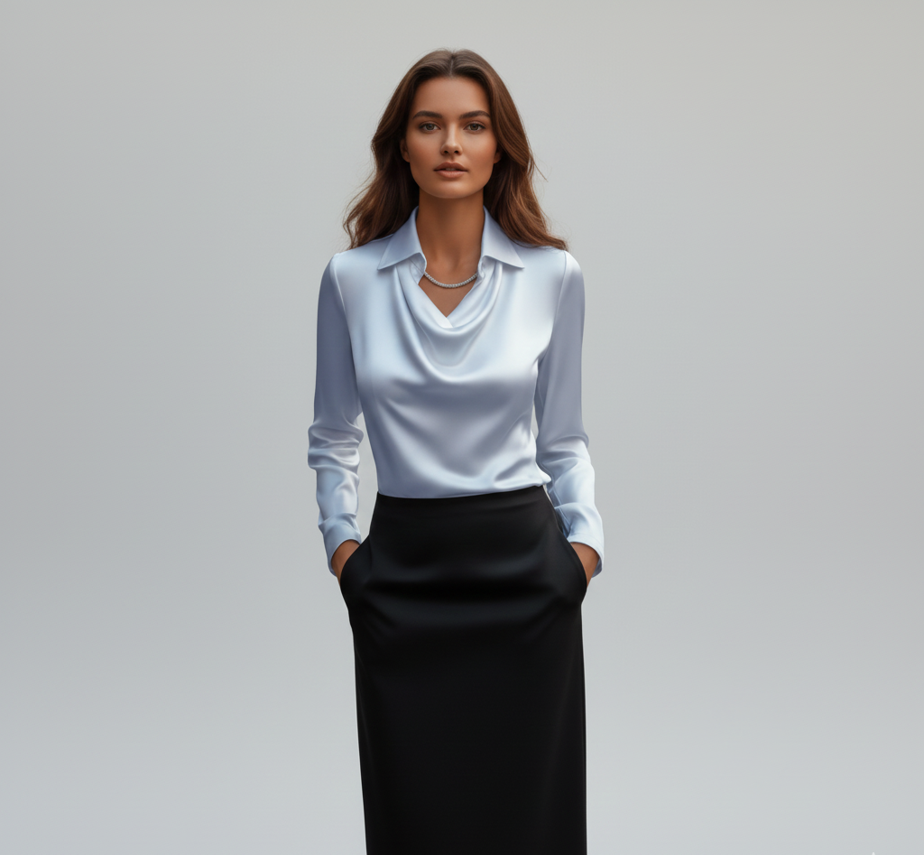Gia | Women’s Summer Draped Neck Long Sleeve Blouse