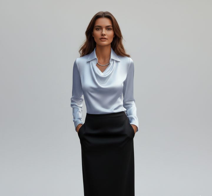 Gia | Women’s Summer Draped Neck Long Sleeve Blouse