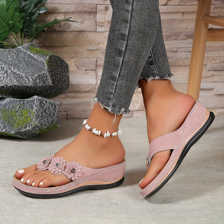 Elisa | Women’s Toe-Loop Sandals with Decorative Upper and Wedge Sole