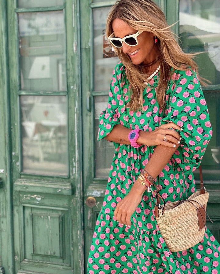 Diane | Women's Printed V-Neck Oversized Maxi Dress
