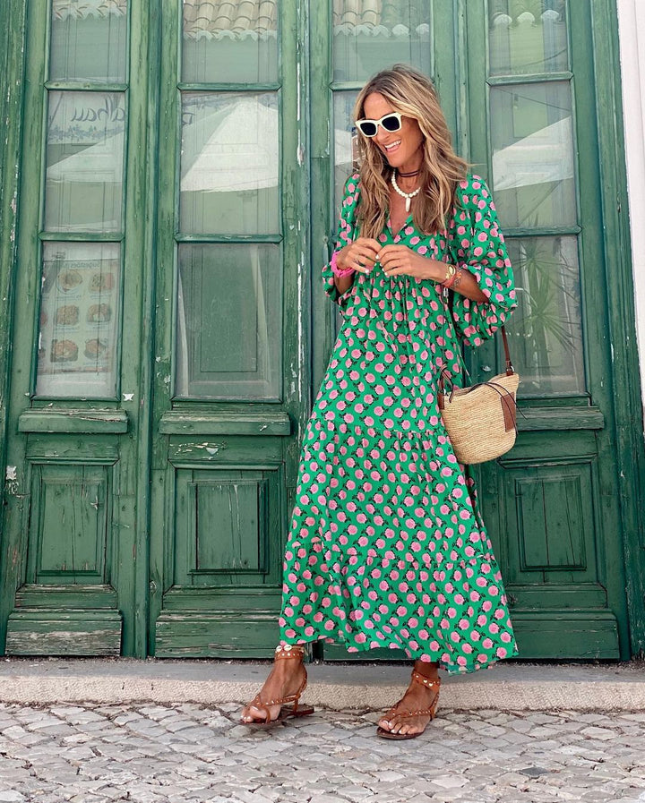 Diane | Women's Printed V-Neck Oversized Maxi Dress
