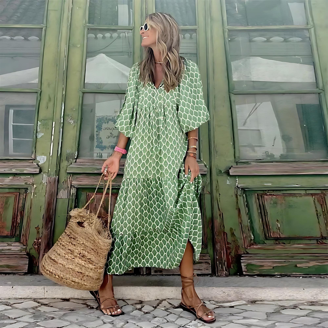 Diane | Women's Printed V-Neck Oversized Maxi Dress