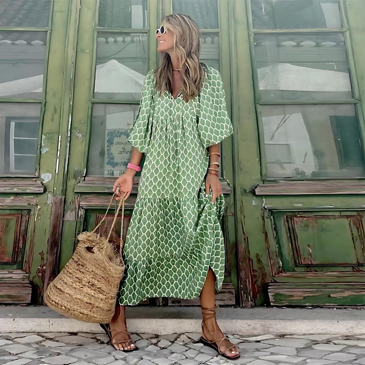 Diane | Women's Printed V-Neck Oversized Maxi Dress