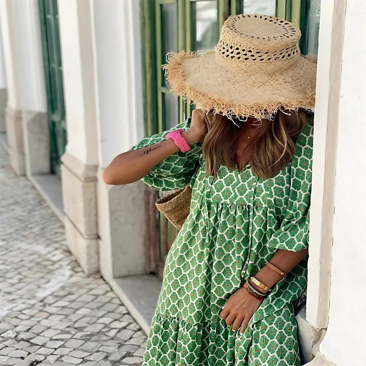 Diane | Women's Printed V-Neck Oversized Maxi Dress