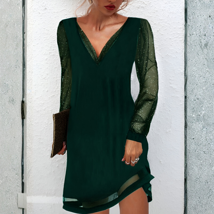 Lotus | Women’s Casual V-Neck Long Sleeve Midi Dress