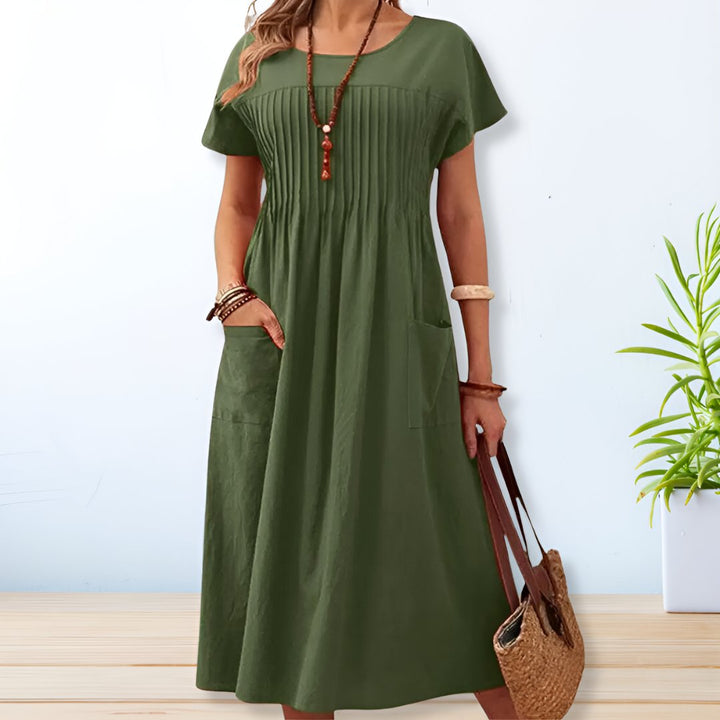 Harriet | Women's Short Sleeve Round Neck Midi Dress