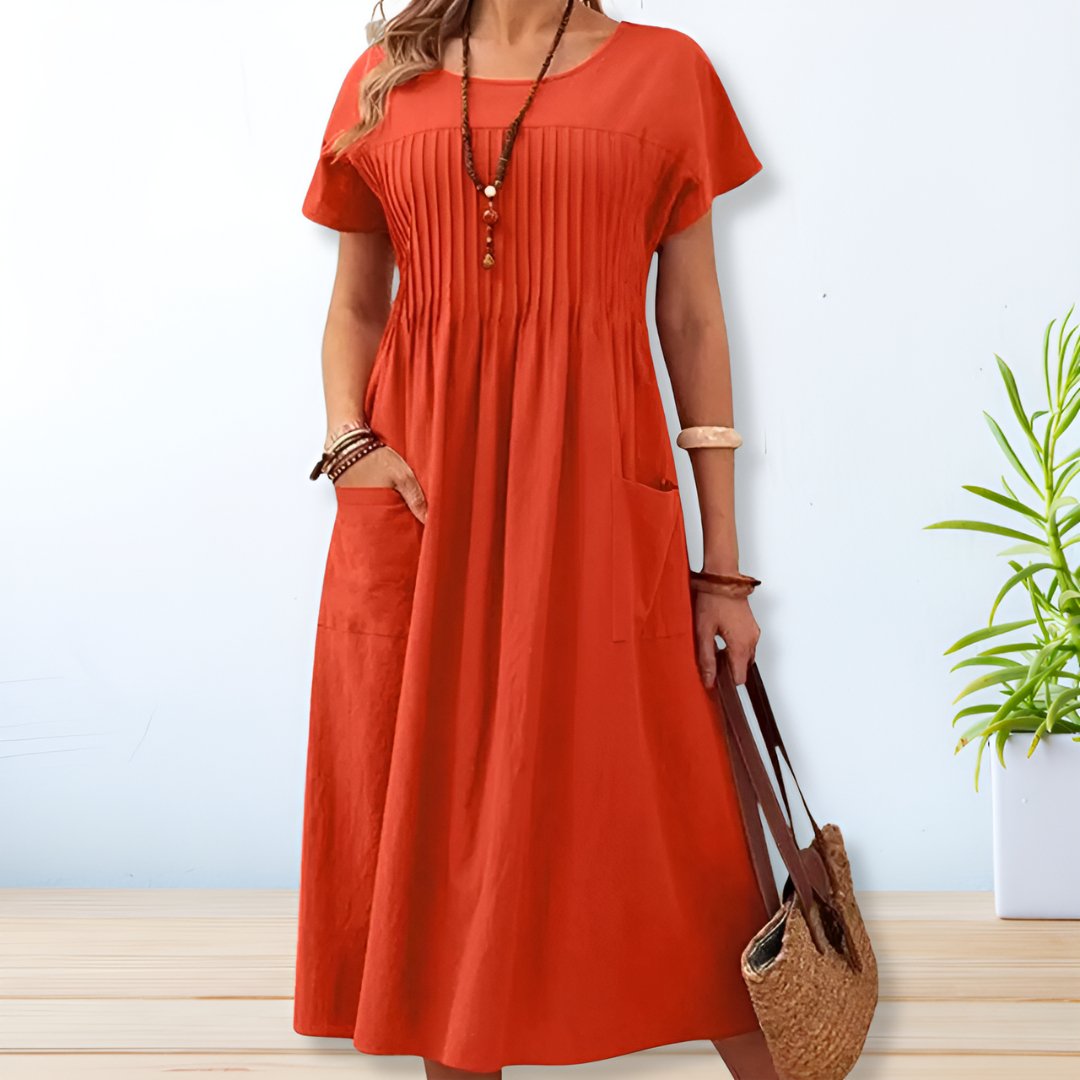Harriet | Women's Short Sleeve Round Neck Midi Dress