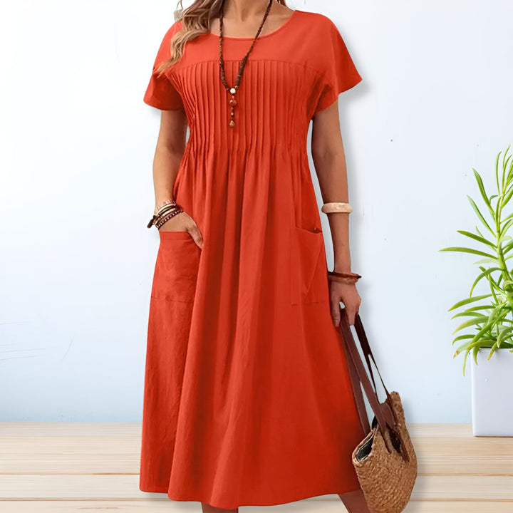 Harriet | Women's Short Sleeve Round Neck Midi Dress