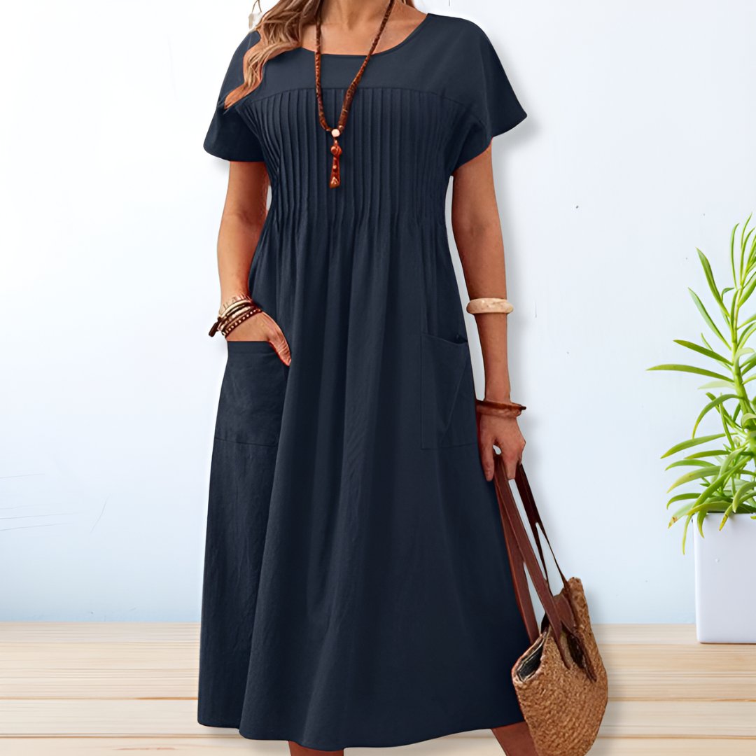 Harriet | Women's Short Sleeve Round Neck Midi Dress
