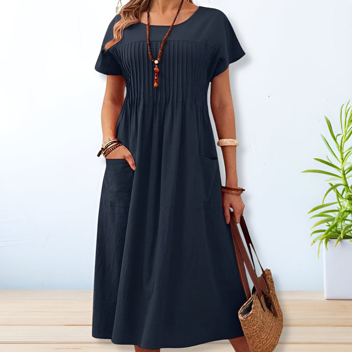 Harriet | Women's Short Sleeve Round Neck Midi Dress