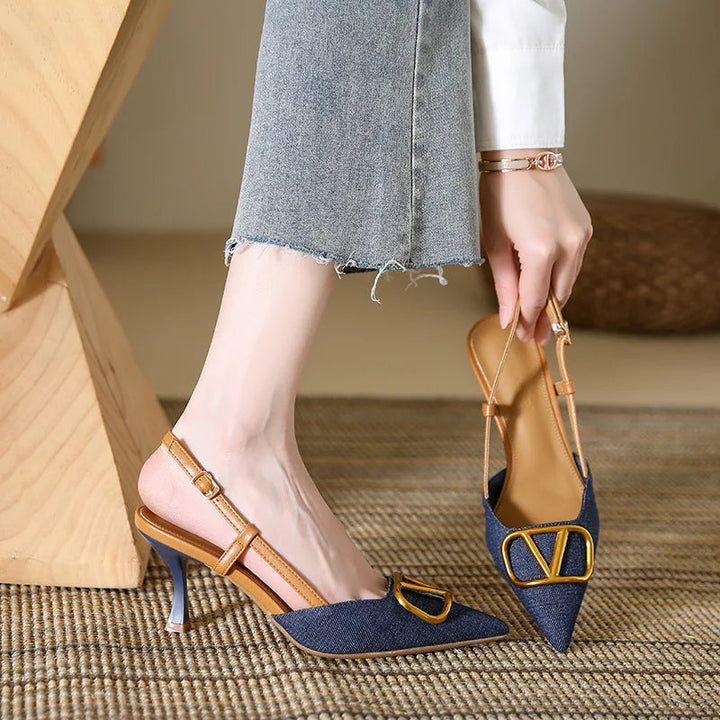 Petra | Women Slingback Pointed Toe Kitten Heels