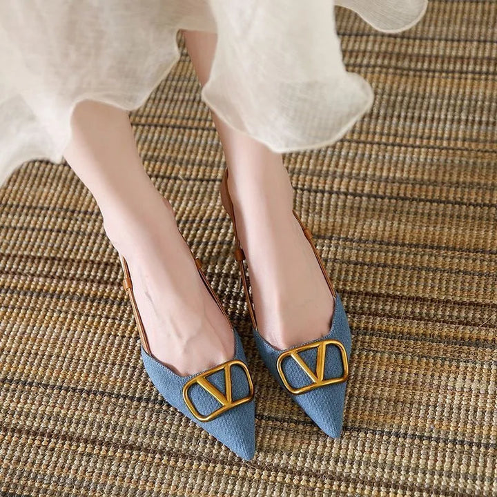 Petra | Women Slingback Pointed Toe Kitten Heels