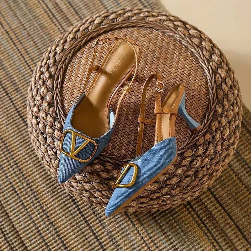 Petra | Women Slingback Pointed Toe Kitten Heels