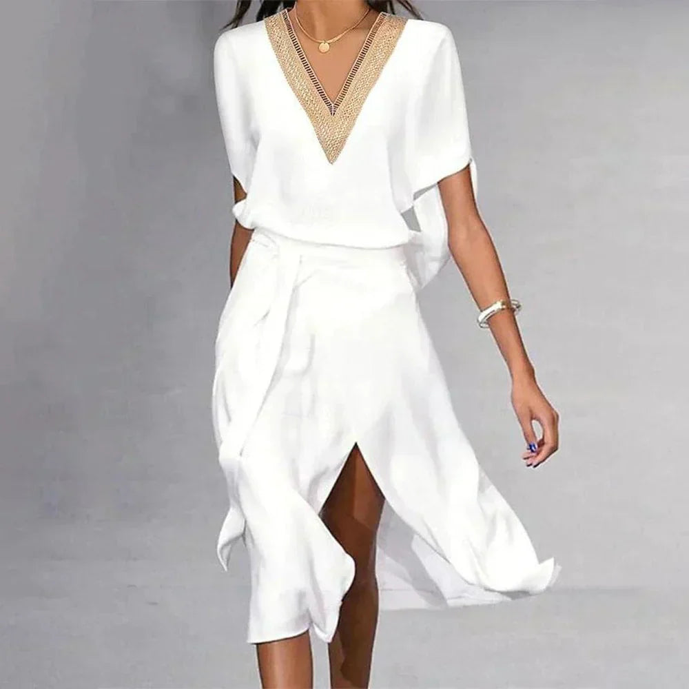 Orelia | Women's V-Neck Short Sleeve Midi Dress