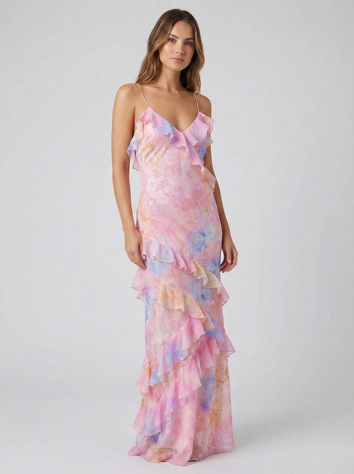 Selvara | Women's Summer Ruffle Maxi Dress