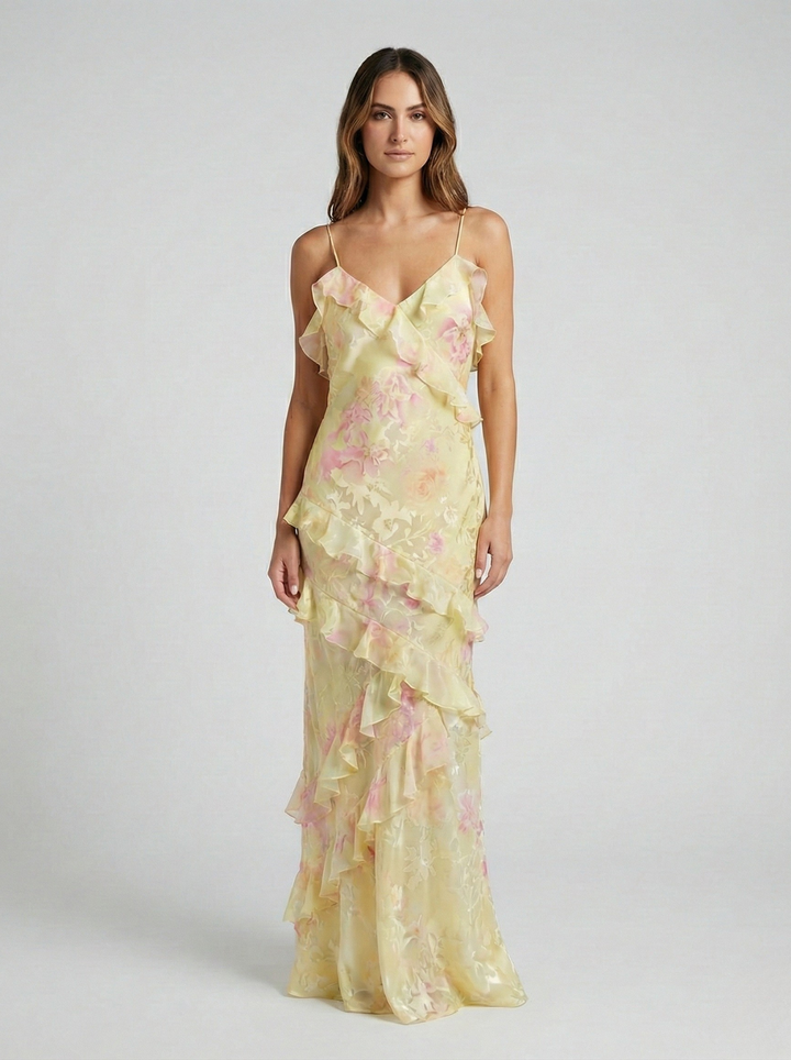Selvara | Women's Summer Ruffle Maxi Dress