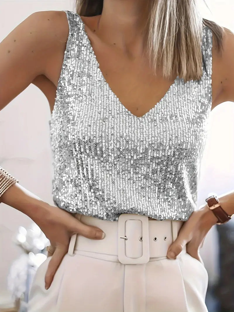 Selvira | Women’s Summer V-neck Glitter Top