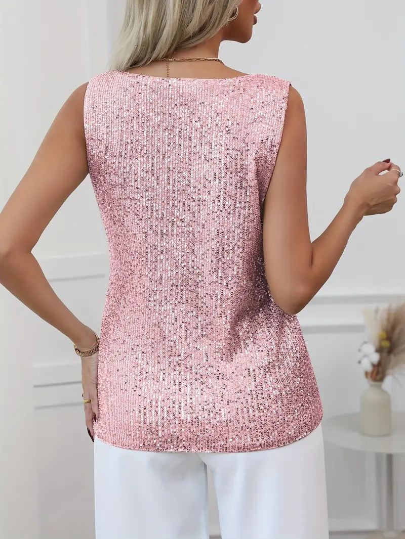 Selvira | Women’s Summer V-neck Glitter Top