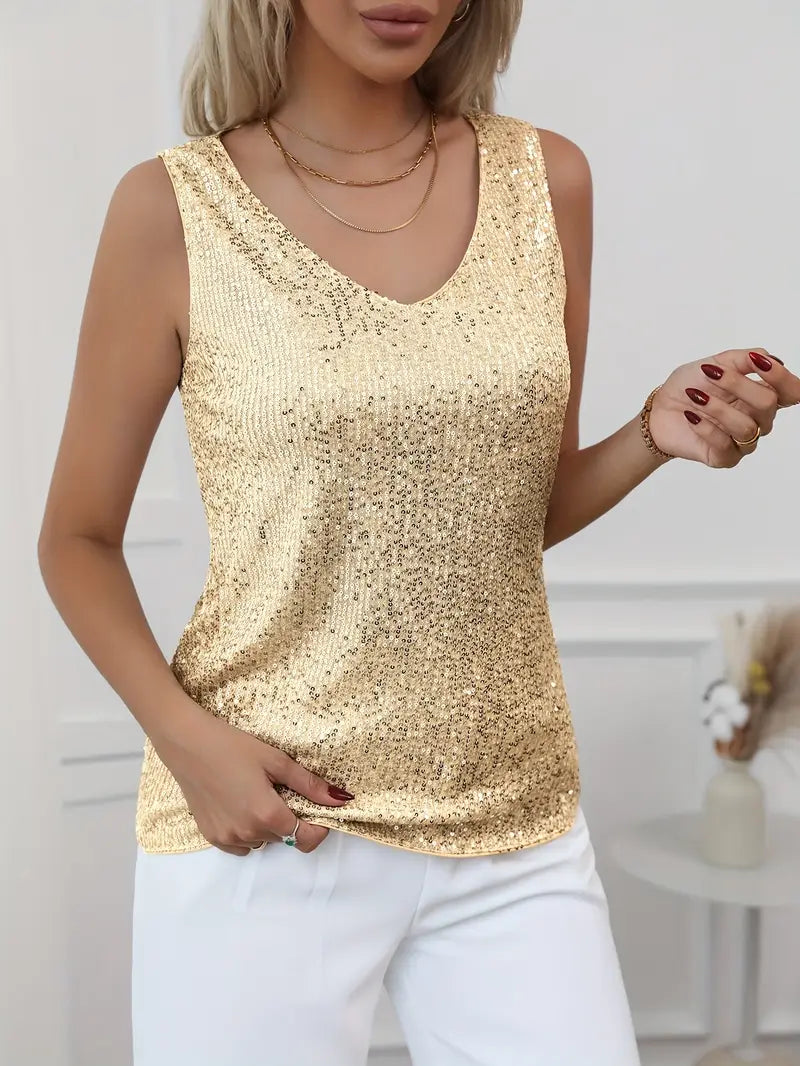 Selvira | Women’s Summer V-neck Glitter Top