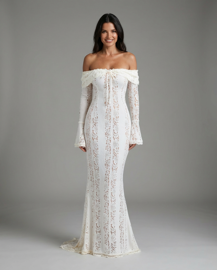 Madison Women Elegant Off Shoulder Evening Dress | Long Sleeve Formal Fit