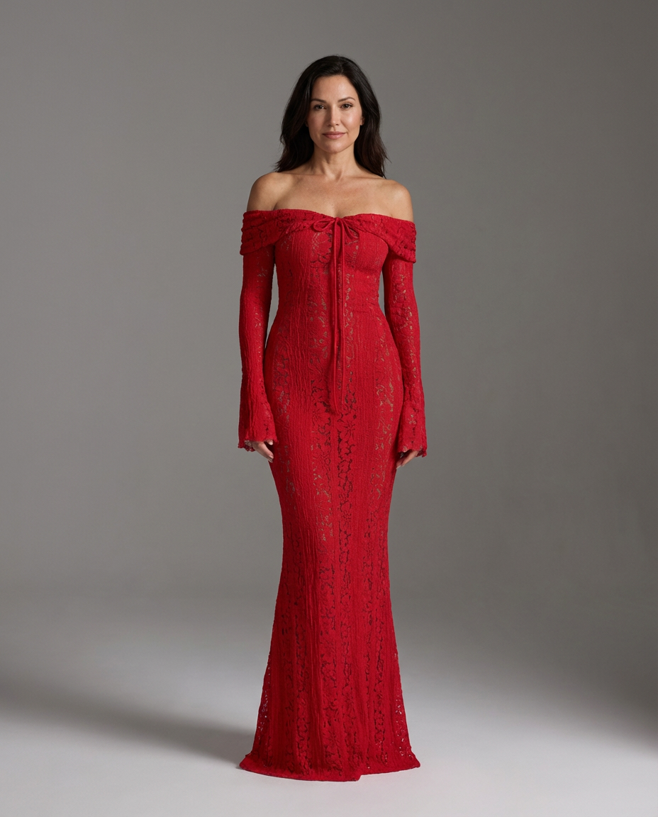 Madison Women Elegant Off Shoulder Evening Dress | Long Sleeve Formal Fit