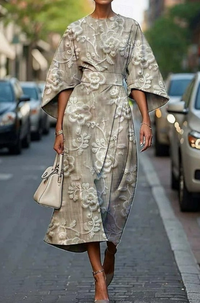Dale | Women's Elegant Printed Midi Dress With Kimono Sleeves
