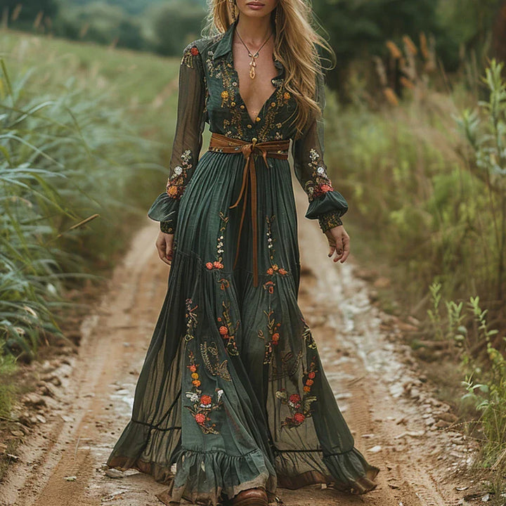 Nadine | Women's Long Sleeve Bohemian Floral Maxi Dress