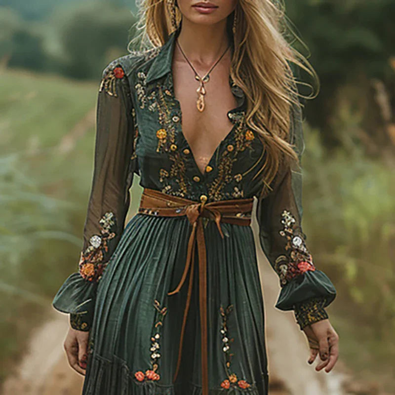 Nadine | Women's Long Sleeve Bohemian Floral Maxi Dress